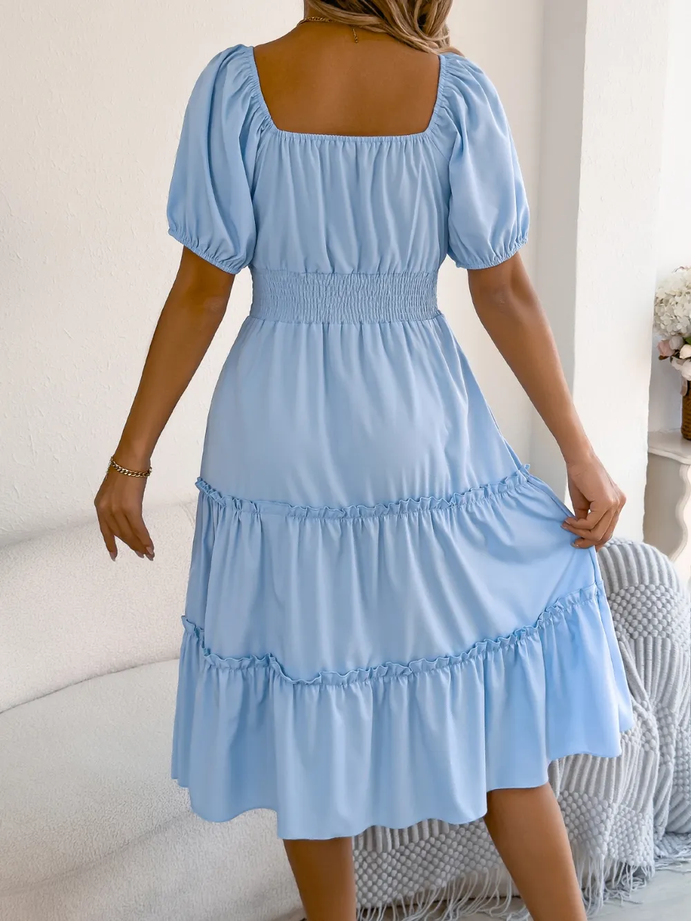 Square Neck Short Puff Sleeve Dress, image 13