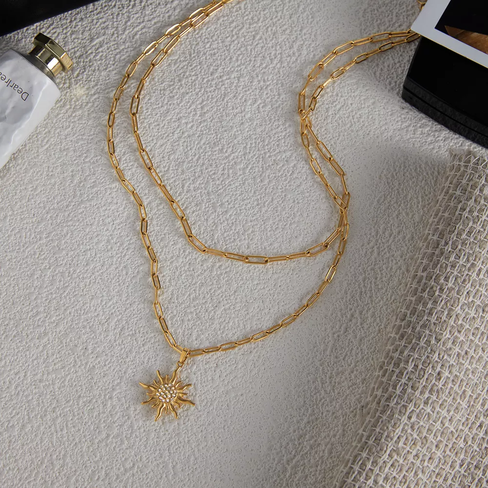 18K Gold-Plated Double Layered Pendant Necklace, image 6