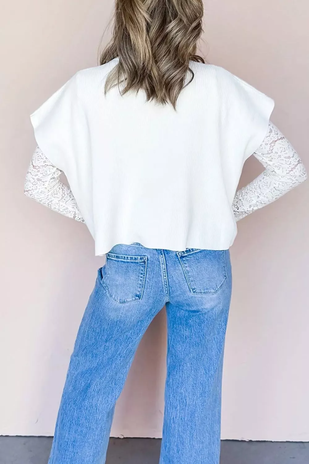 Solid Color Ribbed Knit Mock Neck Loose Short Sleeve Sweater, image 3