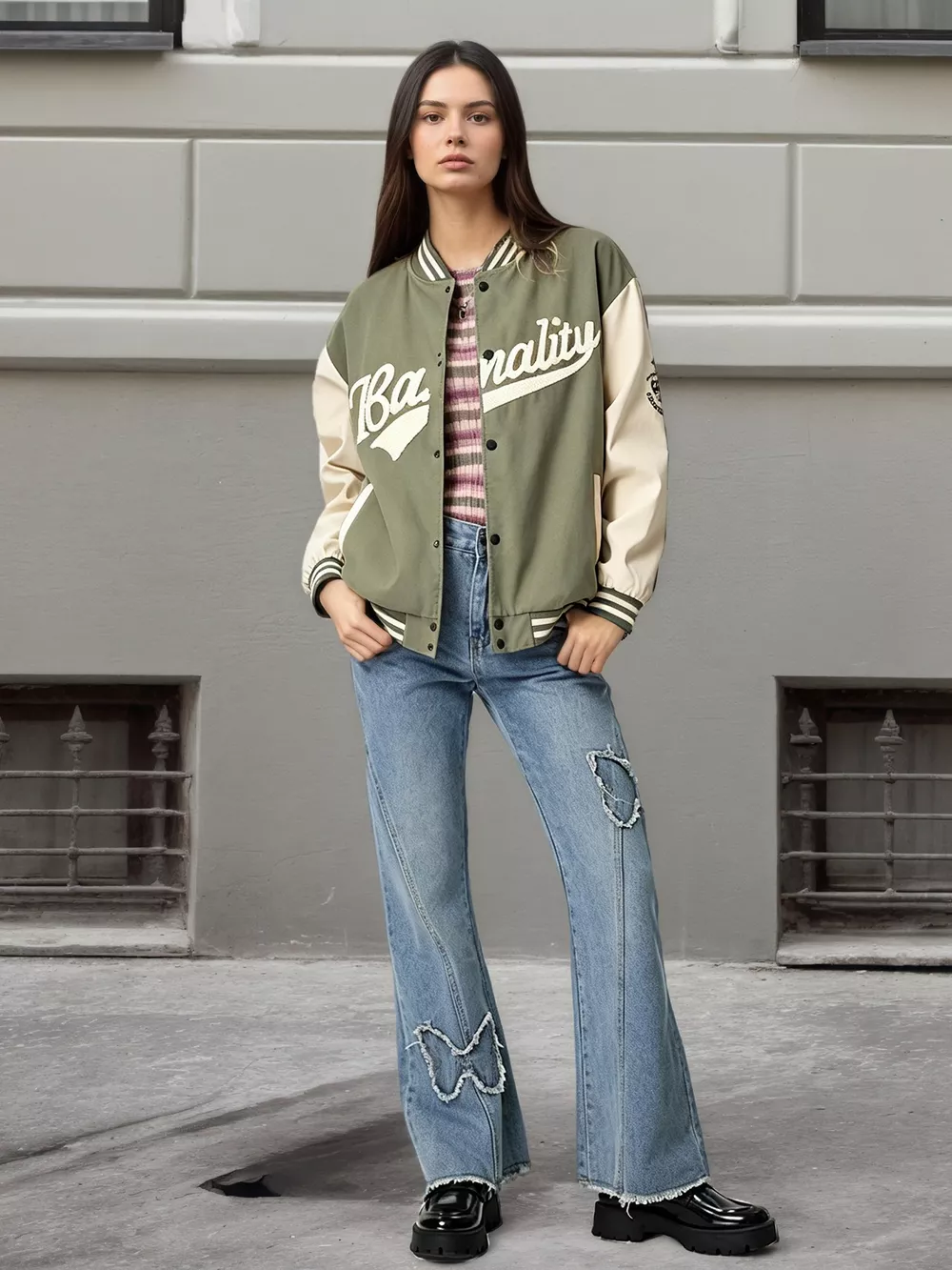 Contrast Baseball Jacket with Embroidered Lettering, image 6