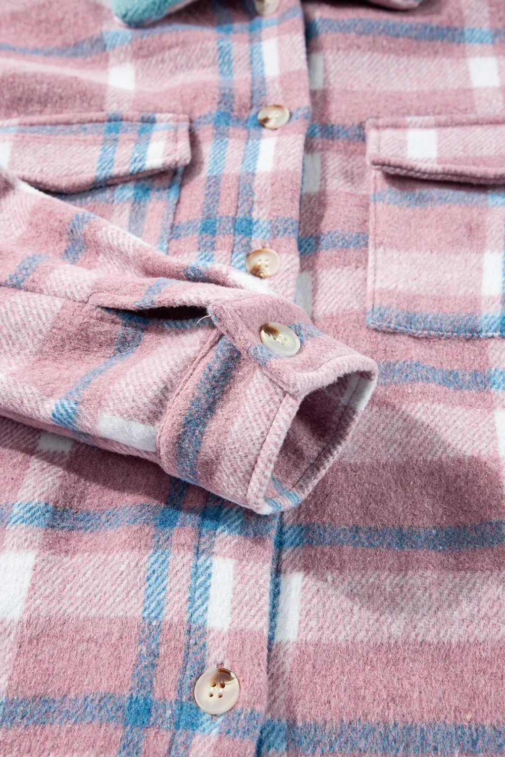 Plaid Collared Neck Flap Pockets Shacket, image 9