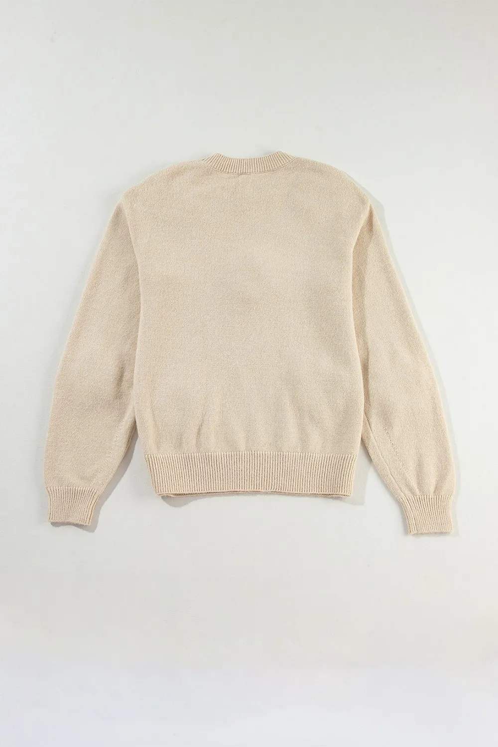 Crochet Flower Round Neck Long Sleeve Sweater, image 6