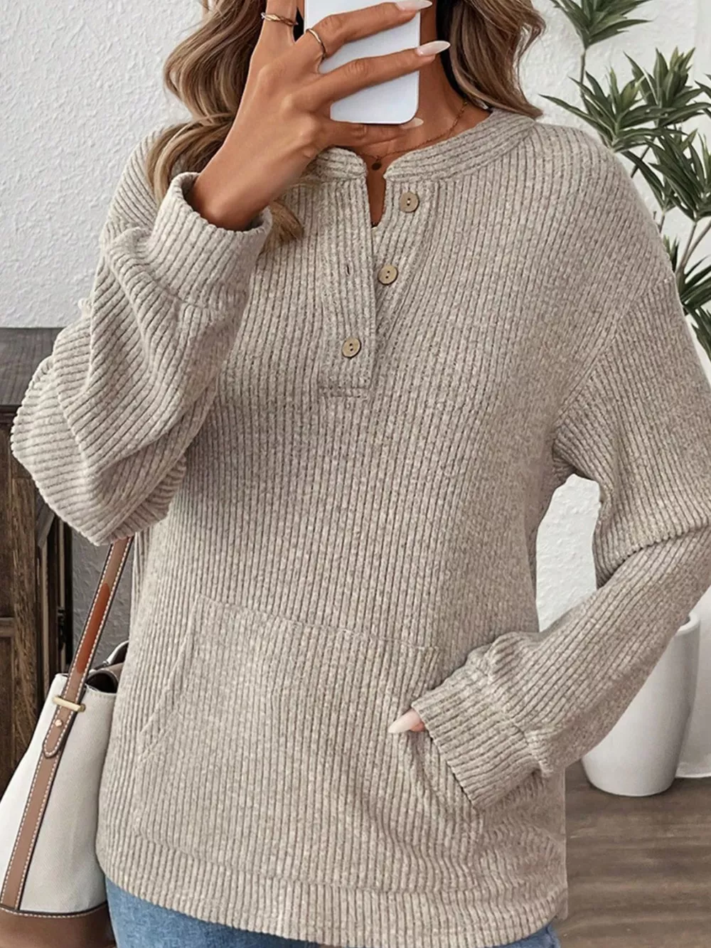 Button Detail Long Sleeve Top, image 4