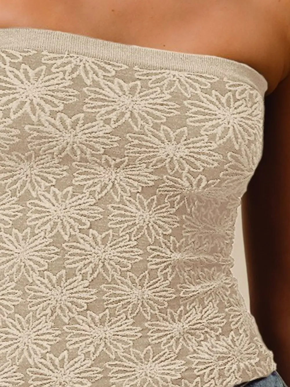 Jacquard Floral Two Tone Seamless Tube Top, image 2
