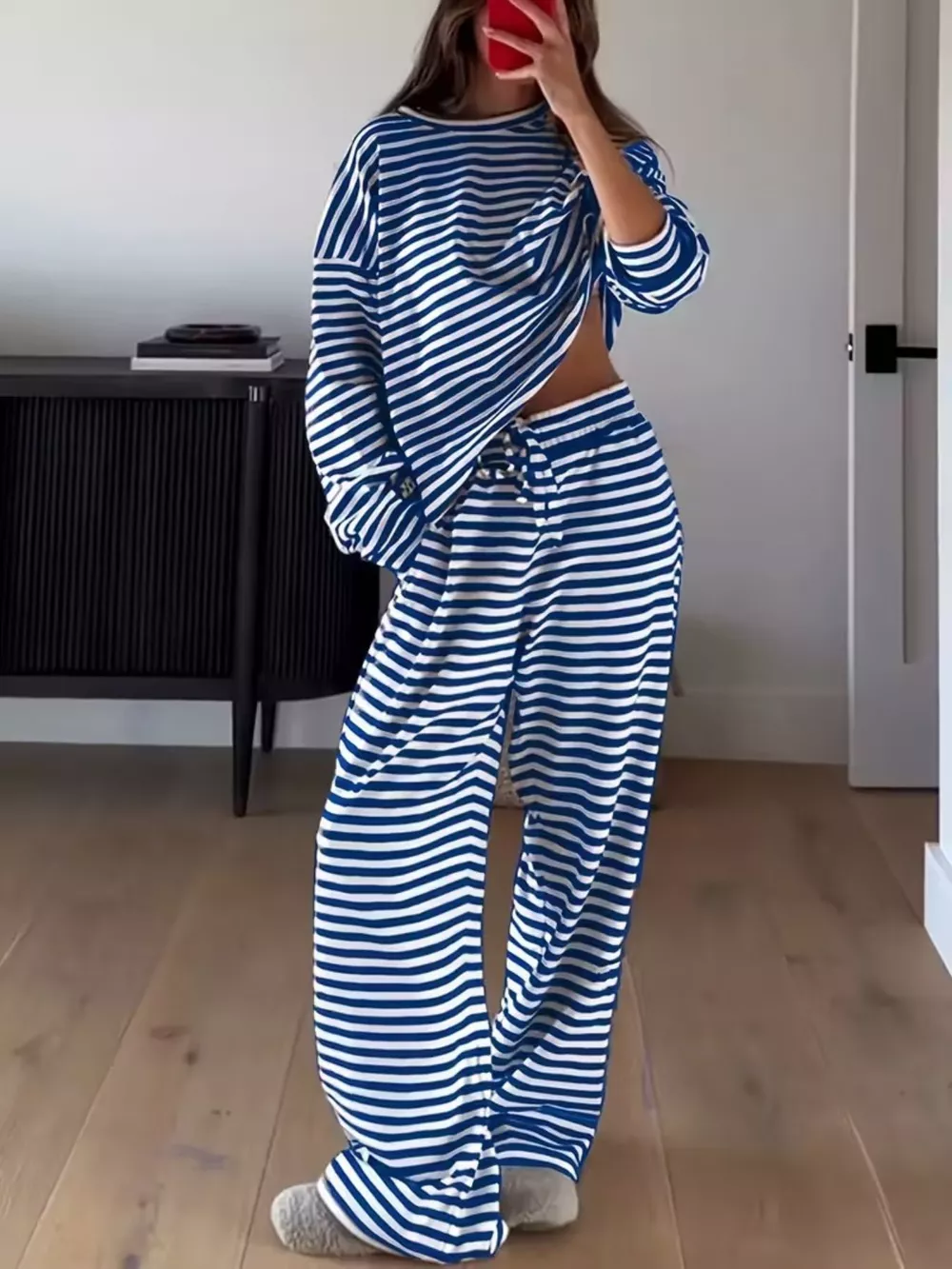 Striped Round Neck Top and Pants Set, image 6