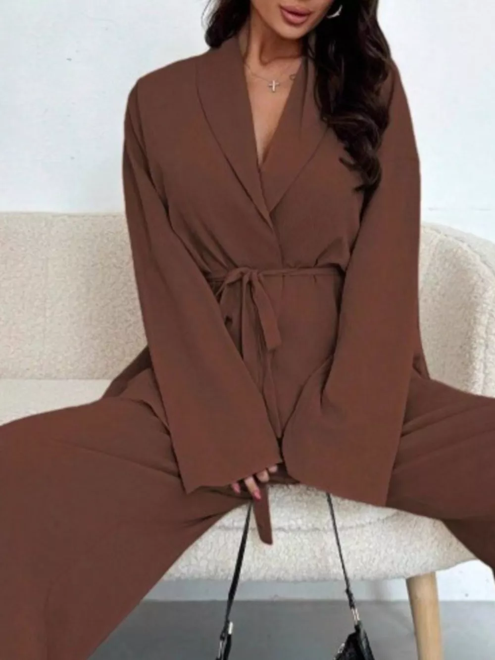 Textured Tie Waist Top and Wide-Leg Pants Set, image 14