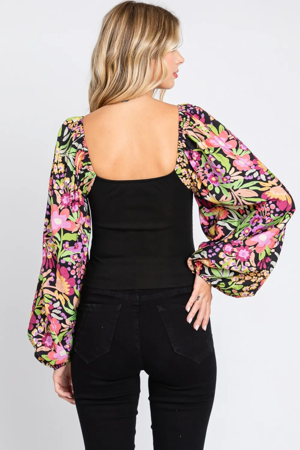 Full Size Floral Balloon Sleeve Blouse, image 5