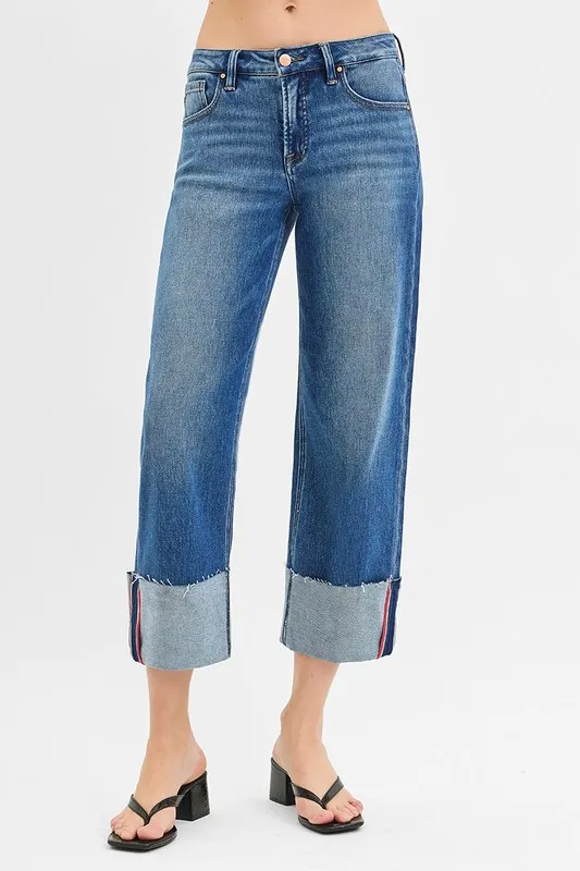 Full Size Tummy Control Mid Rise Crop Wide Cuffed Jeans Plus Size, image 4
