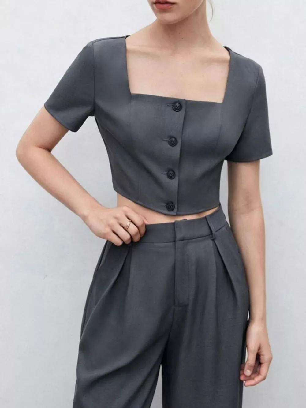 Square Neck Crop Top & Wide Leg Pants Set, image 3