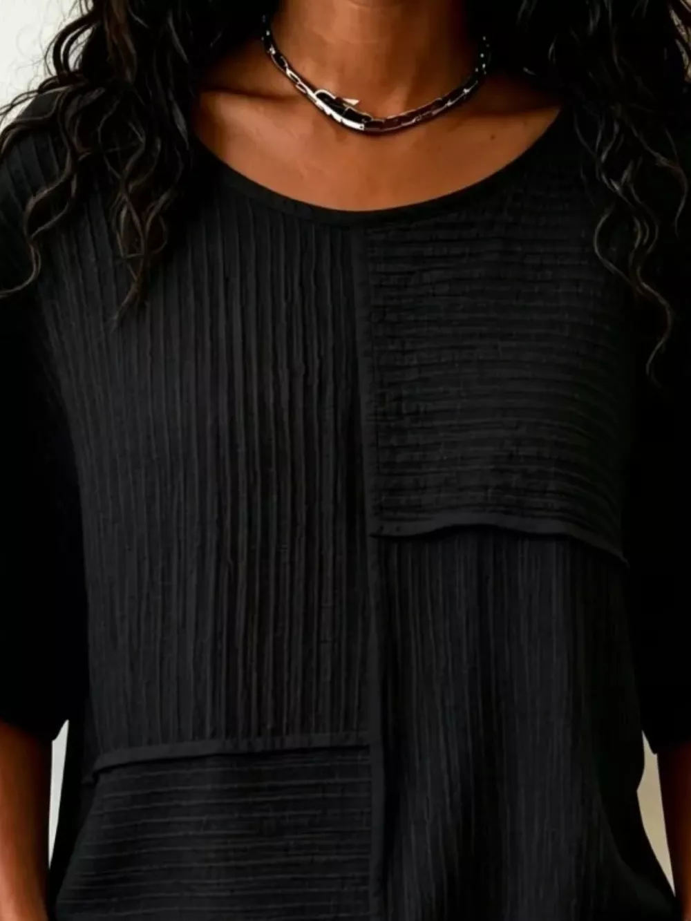 Full Size Texture Round Neck Half Sleeve Blouse Plus Size, image 12
