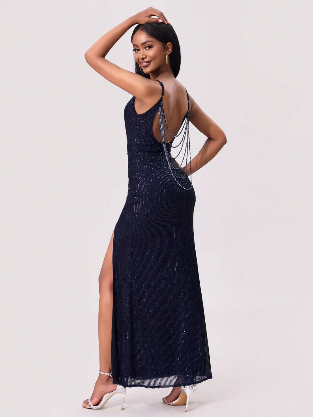 Split Sequin Backless Maxi Cami Dress, image 5