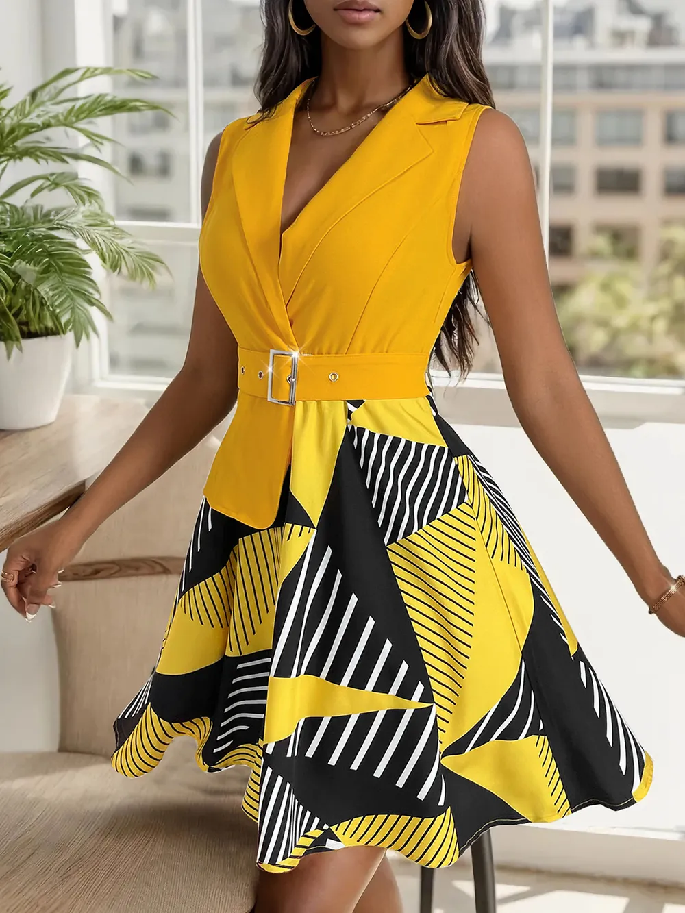 Collared Neck Sleeveless Mini Dress, image 4