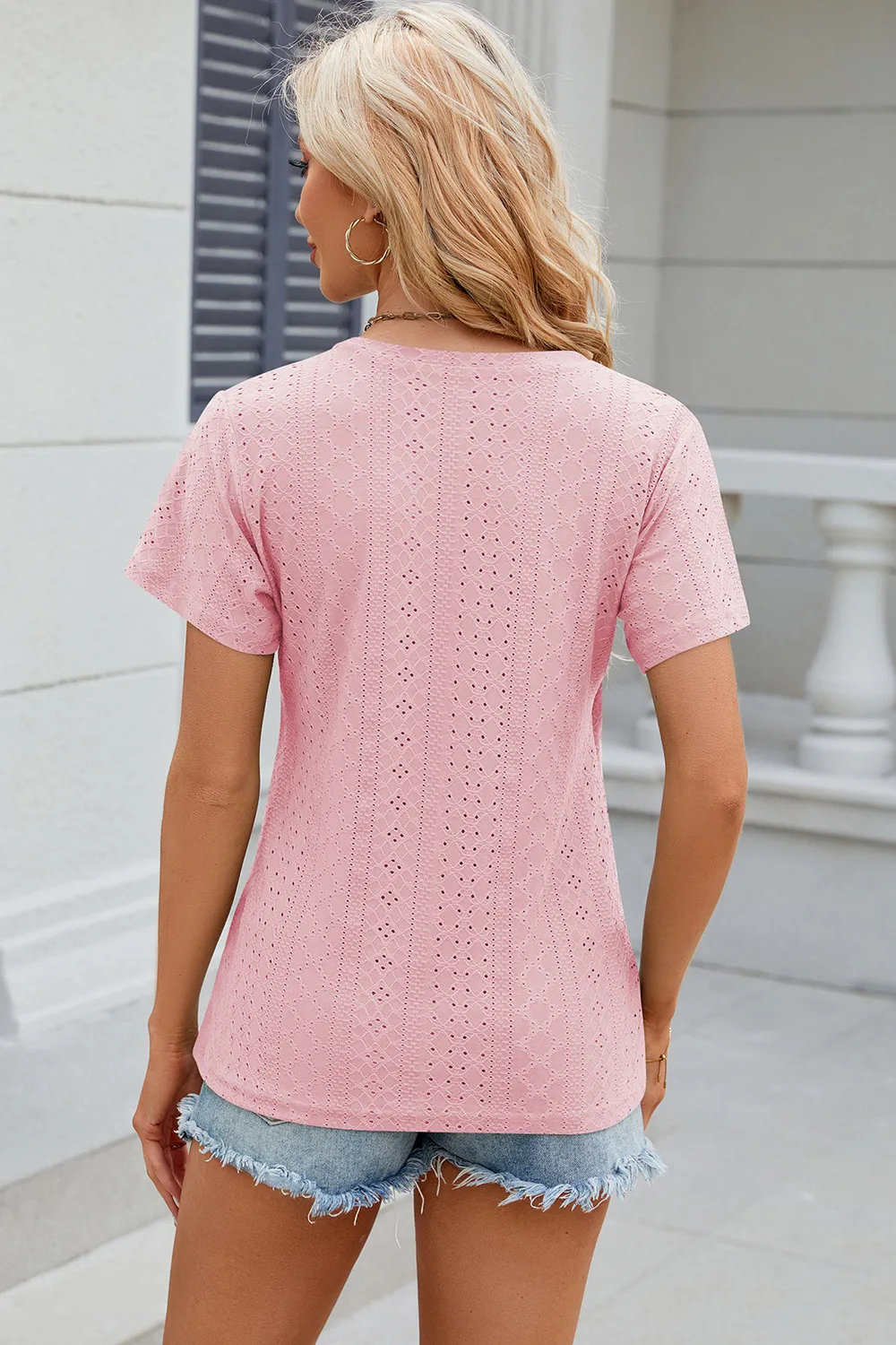 Eyelet Surplice Short Sleeve T-Shirt, image 17