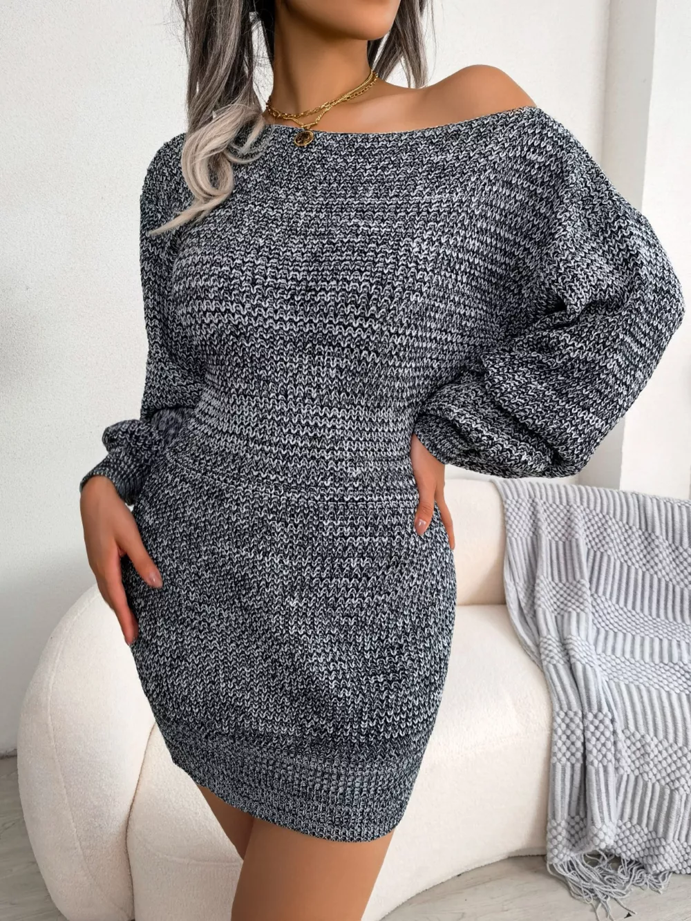 Multi-Color One-Shoulder Sweater Dress, image 6