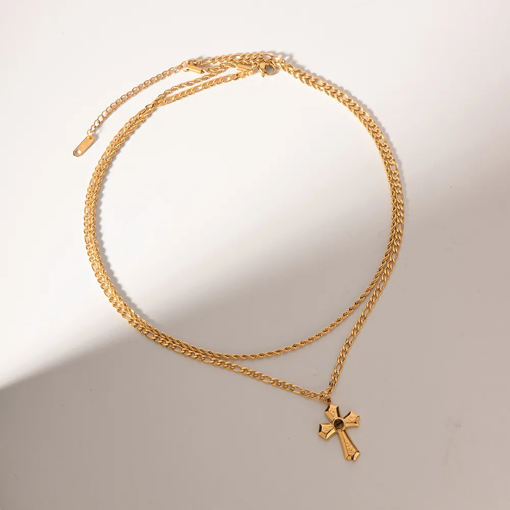 18K Gold-Plated Double Layered Cross Necklace, image 3