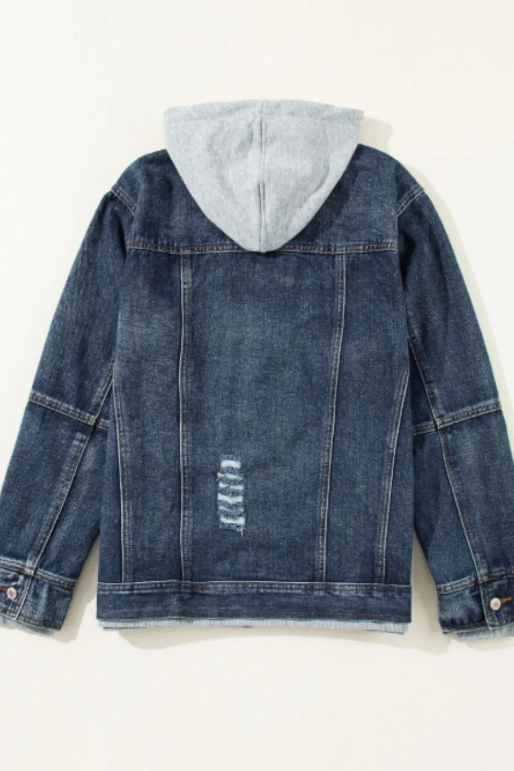 Fake Two-Piece Hooded Zip-Up Denim Jacket, image 12