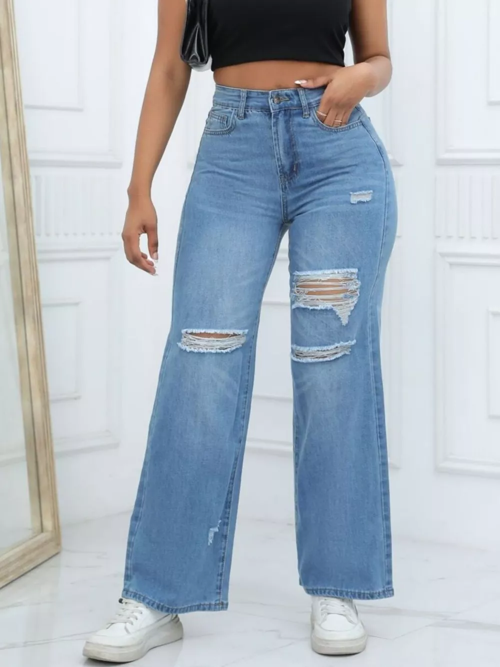 Distressed Wide-Leg Jeans, image 14