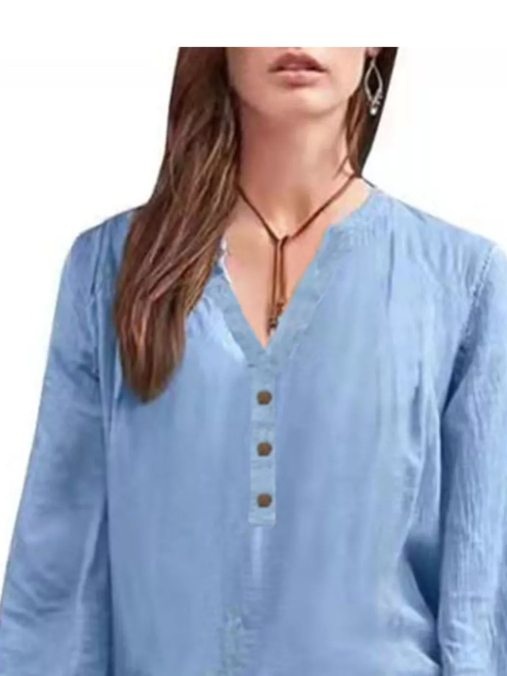 Full Size Notched Long Sleeve Blouse Plus Size, image 6
