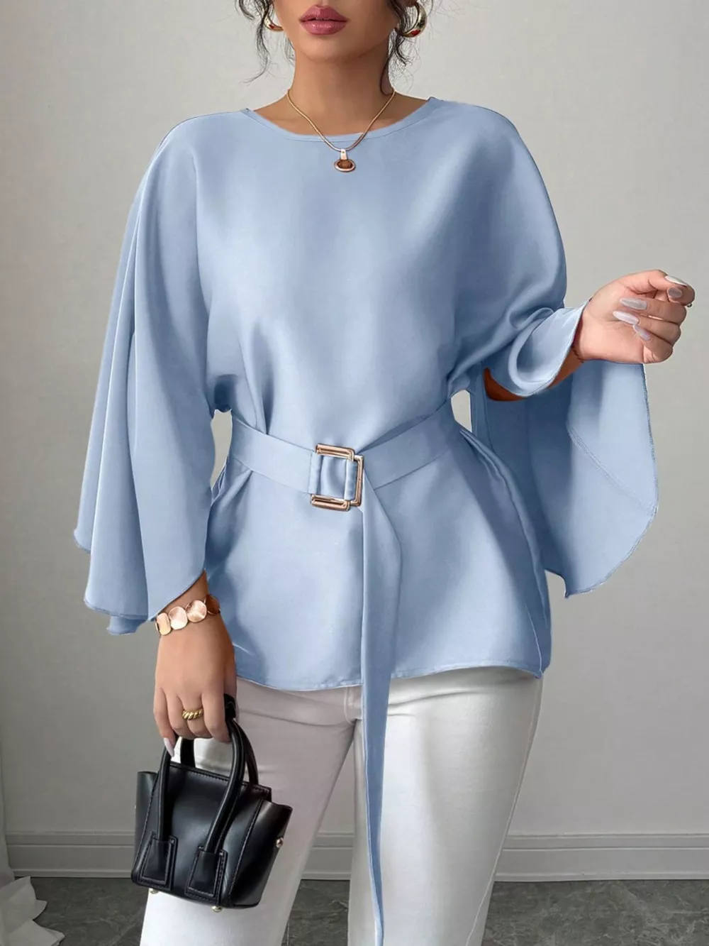 Batwing Sleeve Belted Blouse, image 4