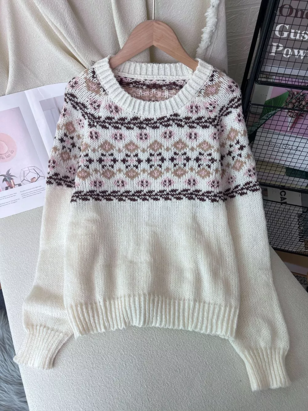 Fair Isle Patterned Round Neck Sweater, image 4