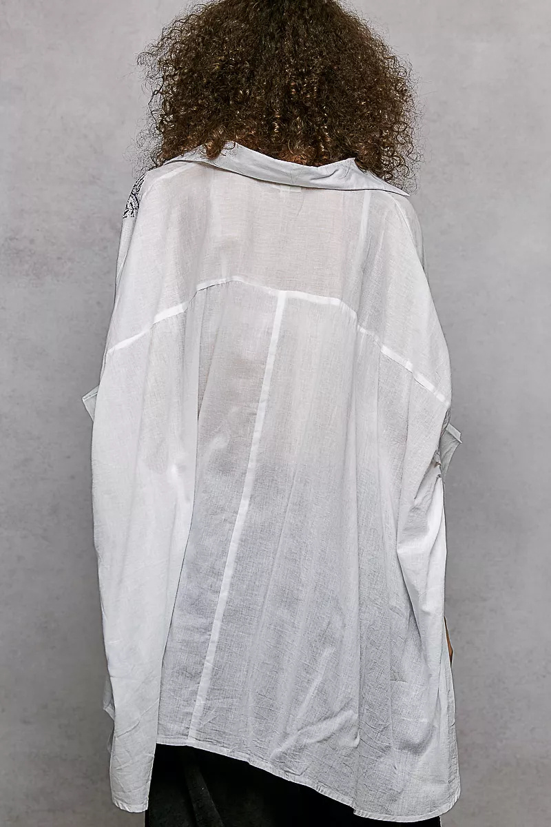 Button Down Embroidered Floral High-Low Hem Shirt, image 6