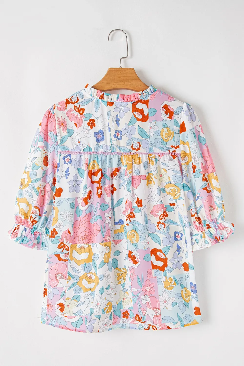 Boho Flower Print Half Puff Sleeve Blouse, image 7