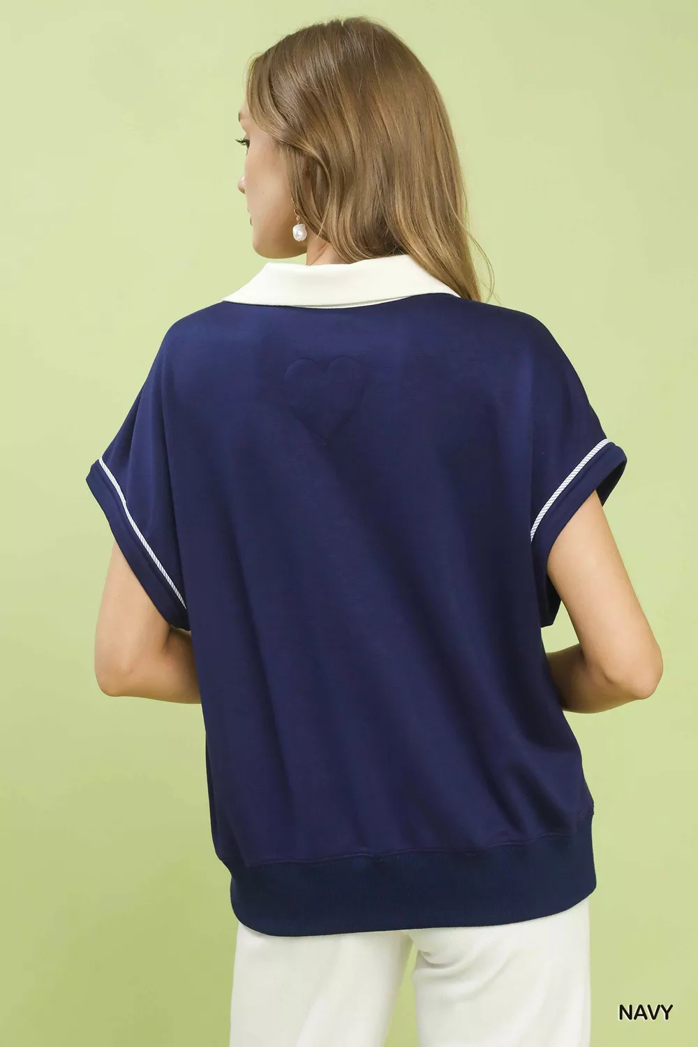 Contrast Collar Soft Knit Polo Top, image 3