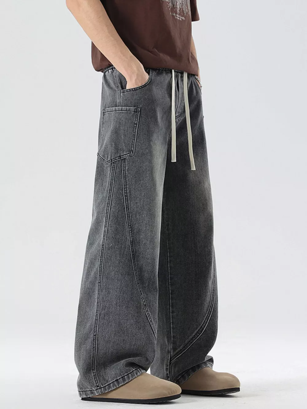 Men's Full Size Wide Leg Wash Denim Jeans Plus Size