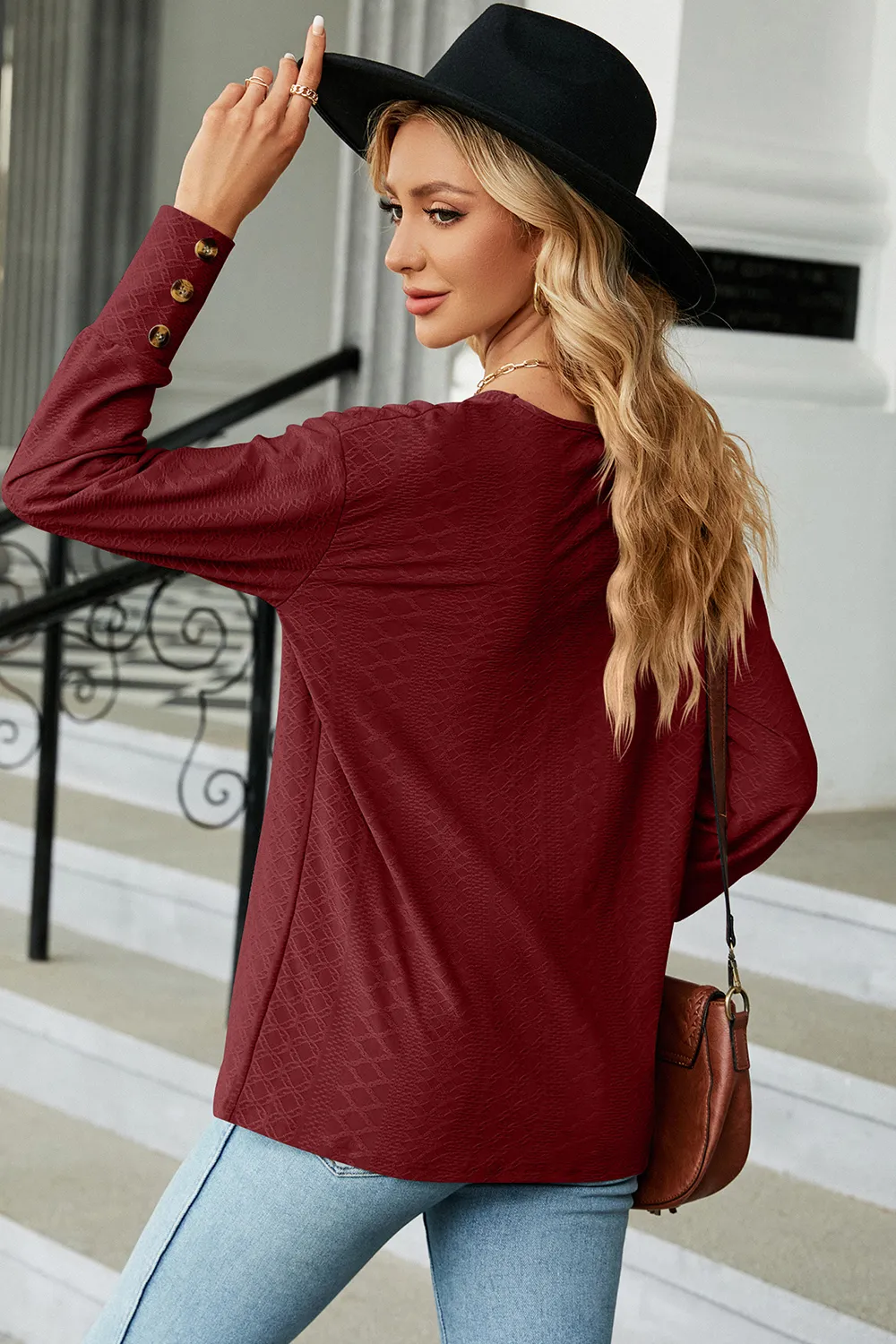 V-Neck Lantern Sleeve T-Shirt, image 12