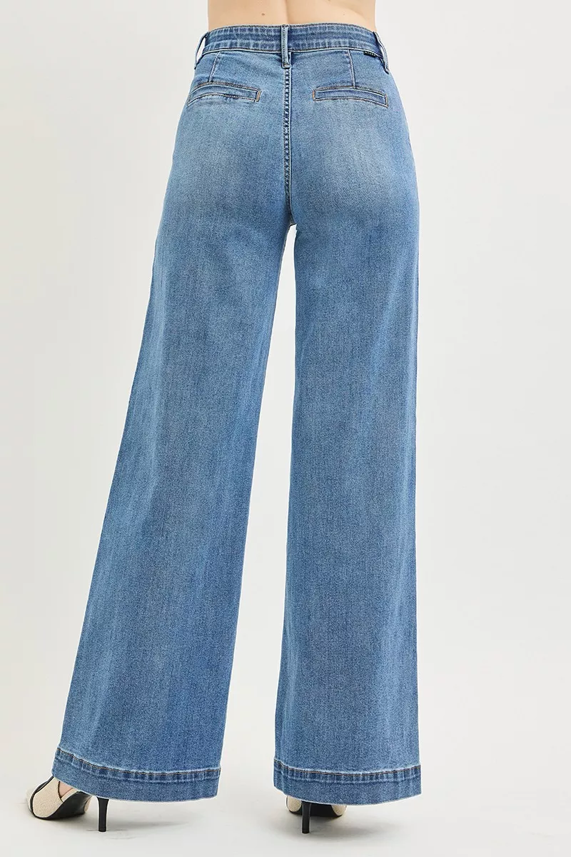Tummy Control Elastic Band High Rise Wide Jeans, image 5