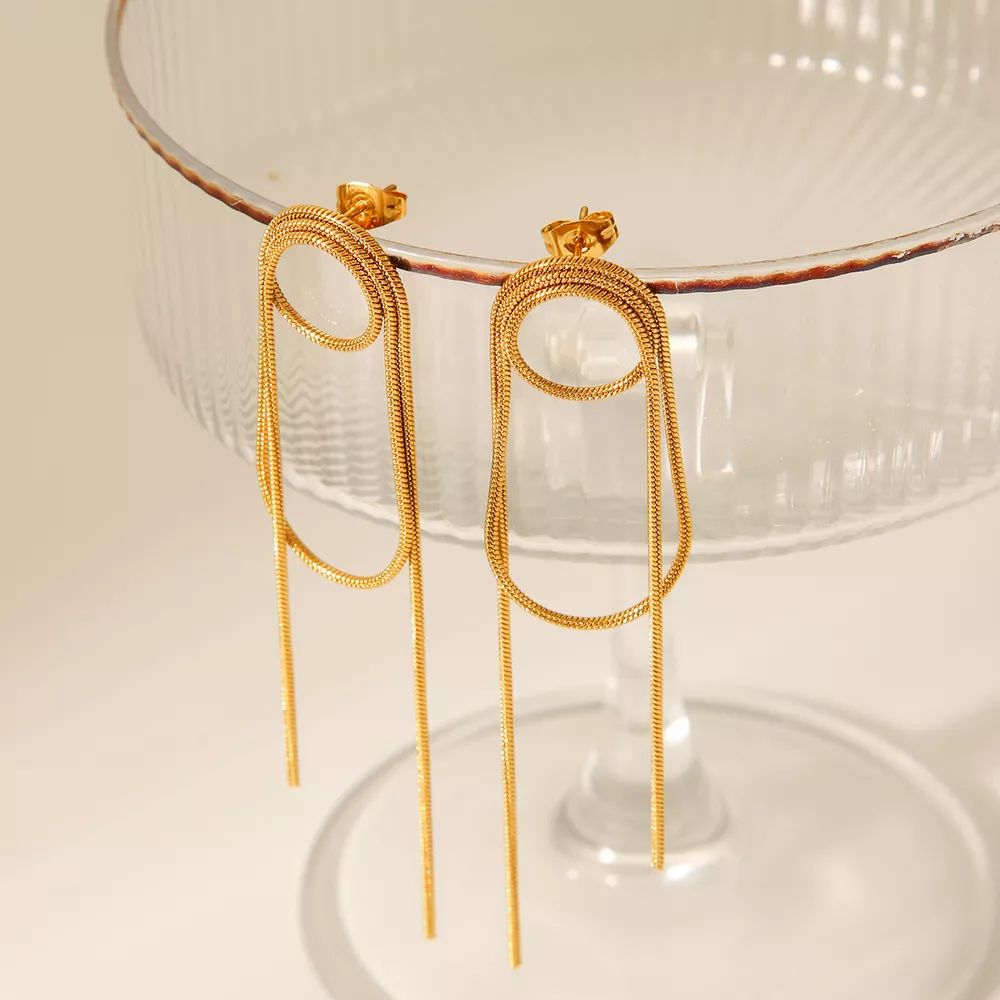 18K Gold-Plated Hoop Chain Earrings, image 5