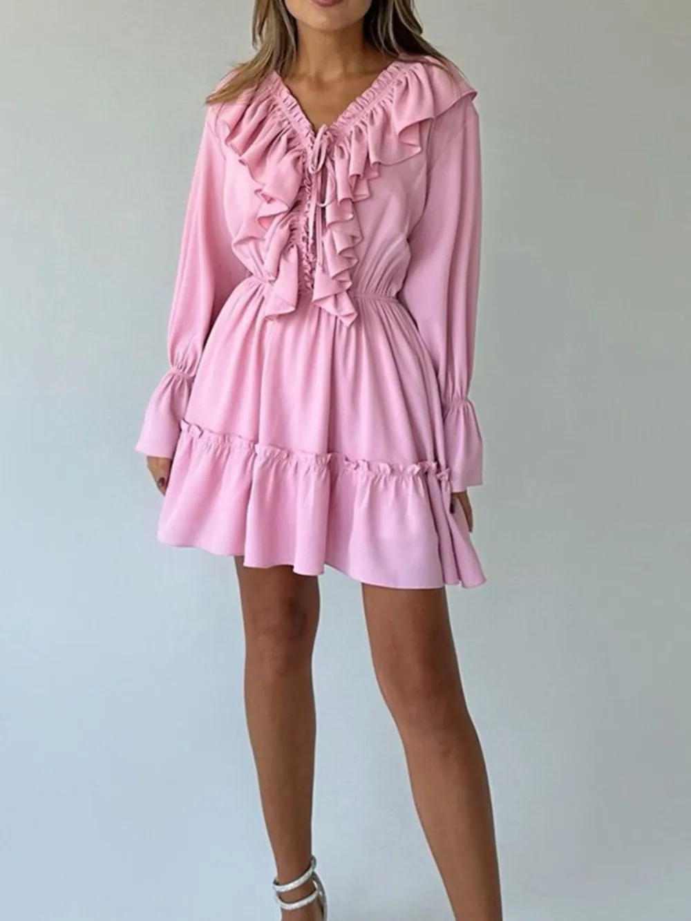 Ruffle Flounce Sleeve Mini Dress, image 4