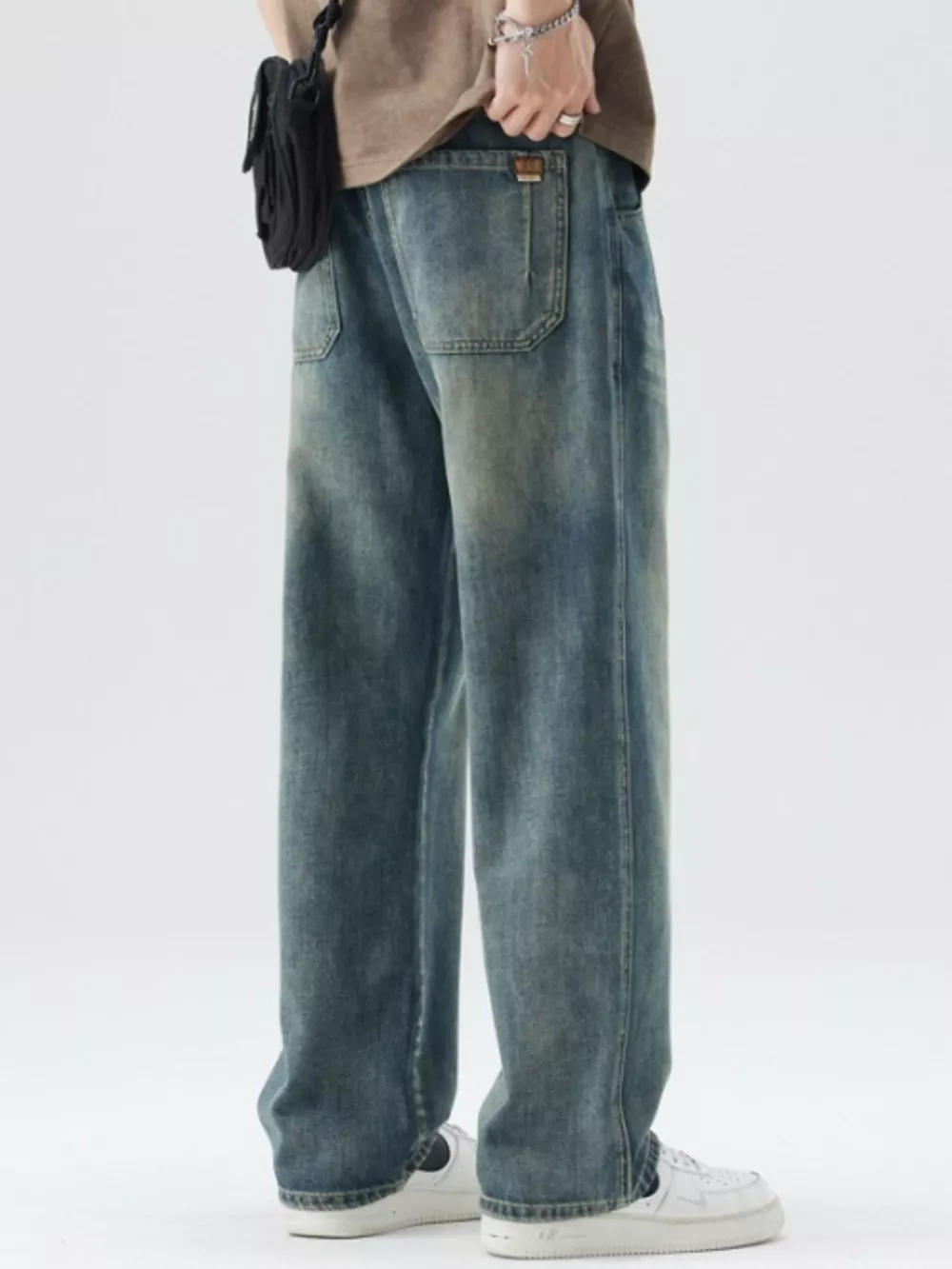 Men's Washed Wide Leg Relaxed Fit Jeans, image 6