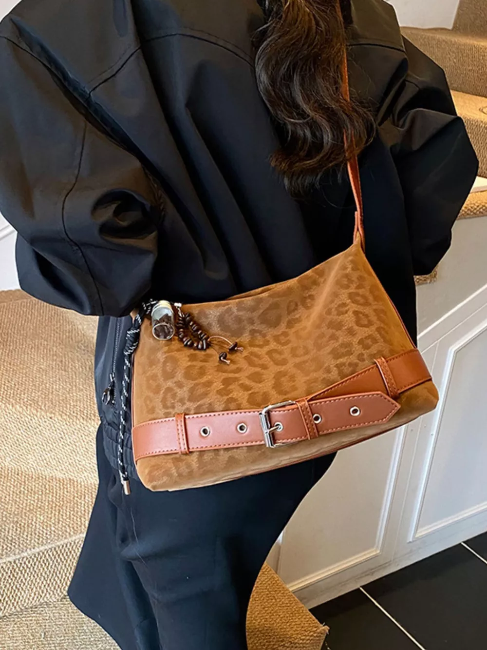 Leopard Print Suede Crossbody Bag, image 3