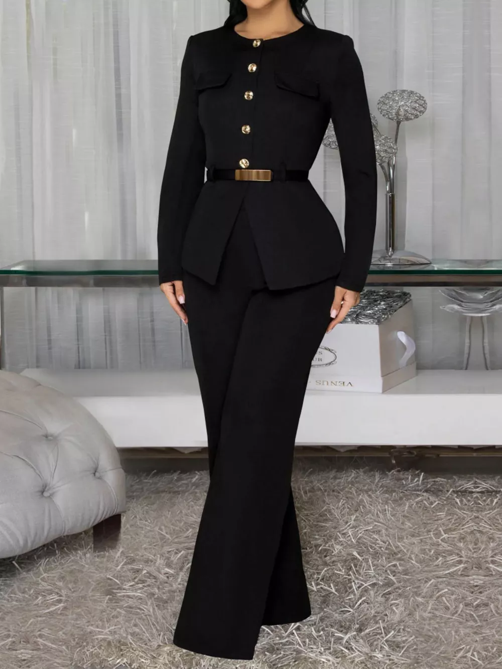 Button Up Long Sleeve Top and Pants Set, image 3