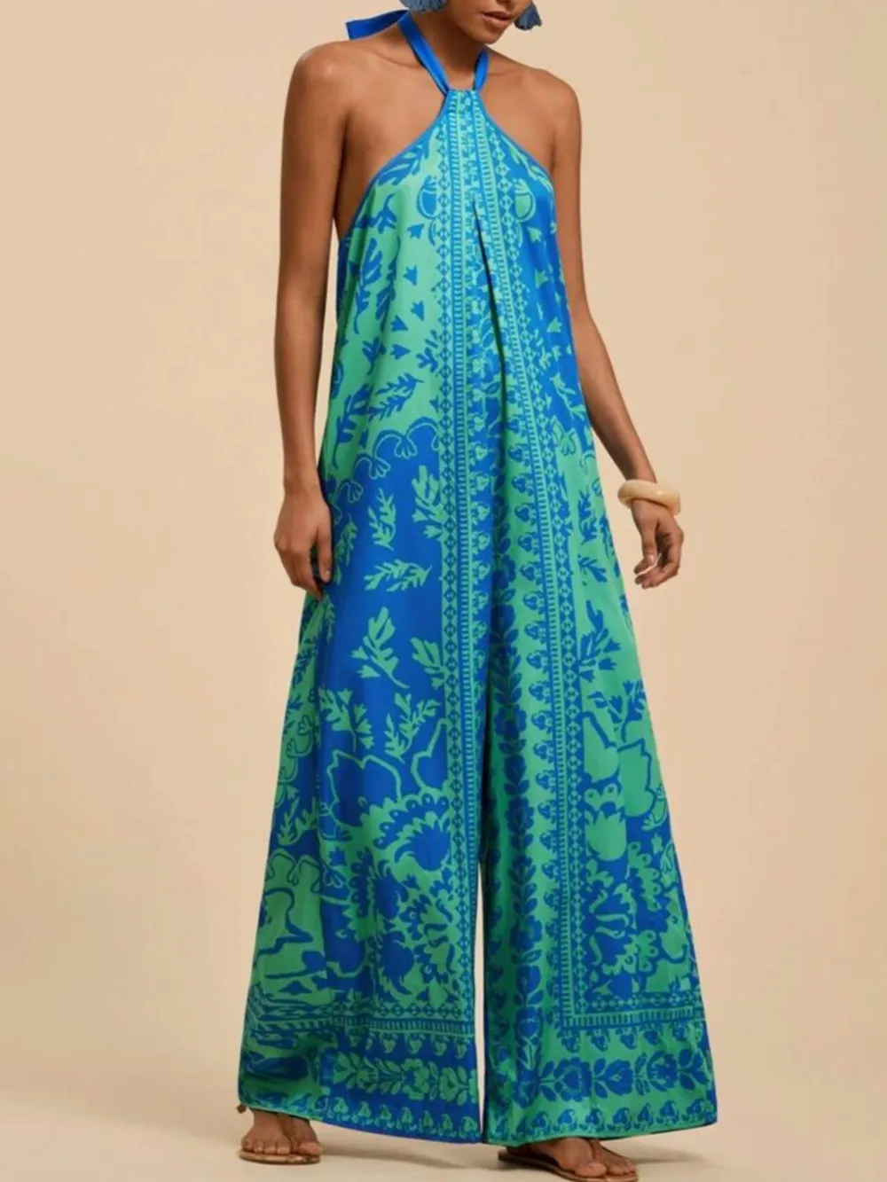 Printed Halter Wide-Leg Jumpsuit, image 7