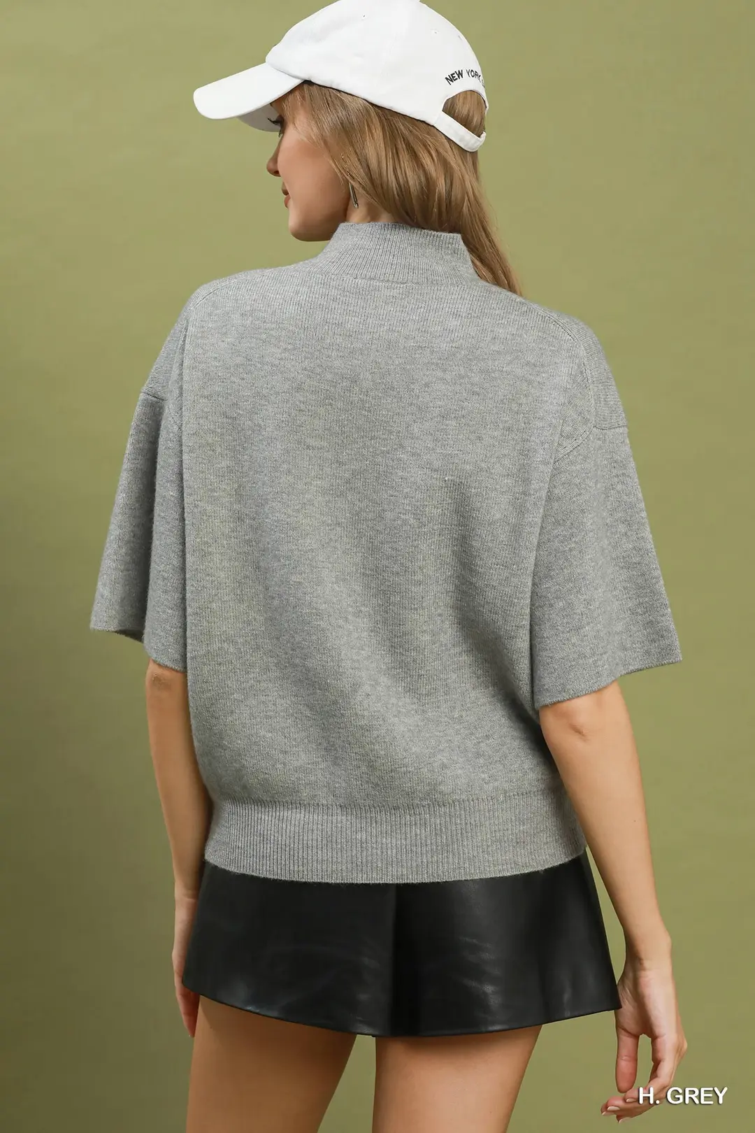 Mock Neck Short Sleeve Knit Sweater Top, image 3