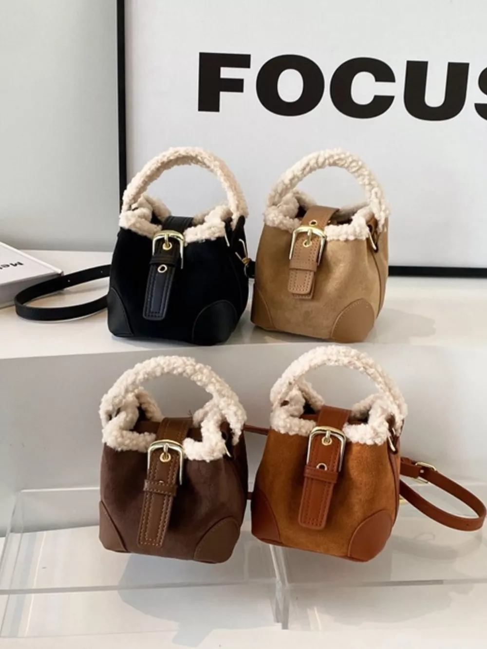 Fuzzy Trim Bucket Crossbody Bag, image 2