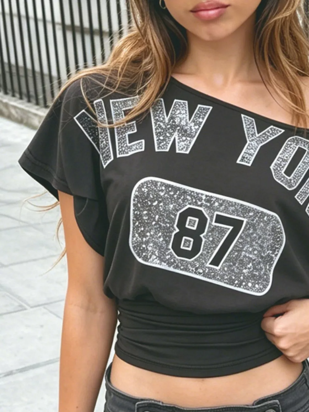 Letter Graphic One Shoulder Top, image 2