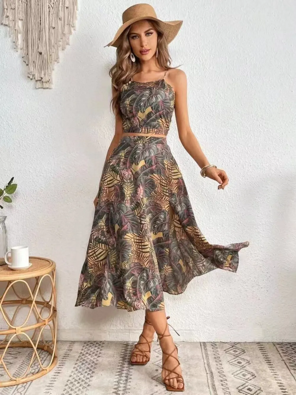 Printed Cami and Slit Skirt Set, image 9