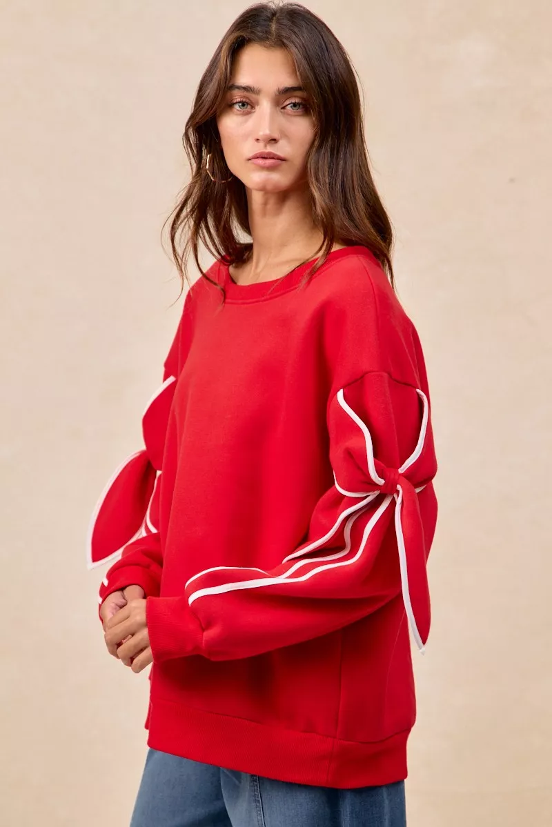 Bow Detail Sleeves Fleece Sweatshirt, image 12