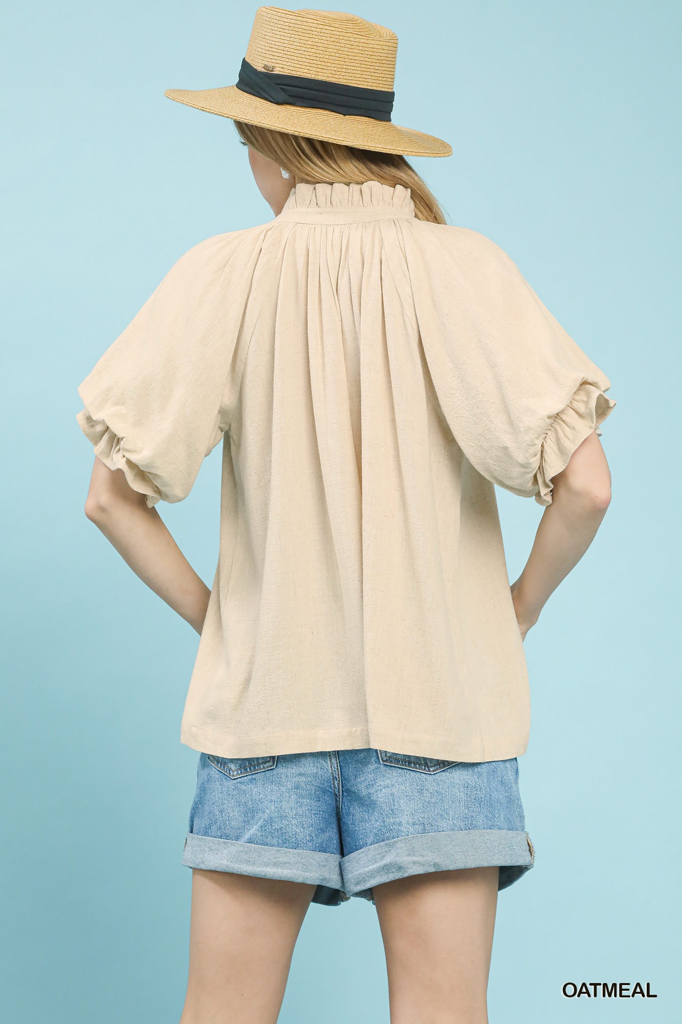 Linen V-Neck Flutter Sleeve Top, image 4