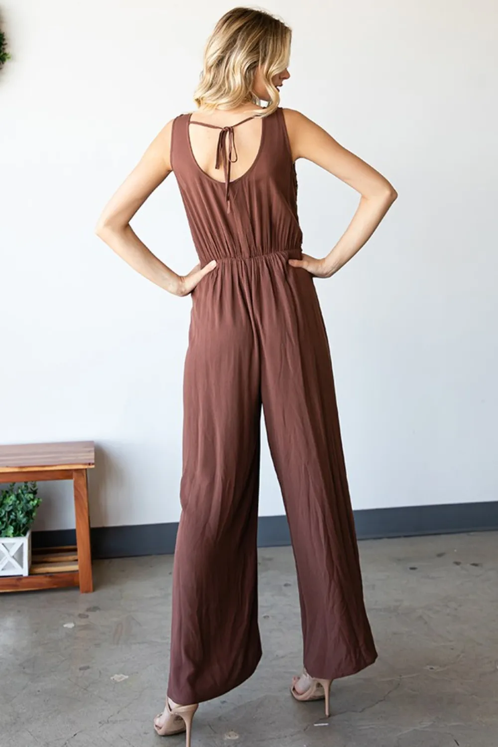 Tie Back Sleeveless Slit Wide Leg Jumpsuit, image 9