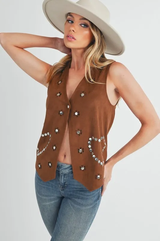 Heart Rivet Detail Suede Vest Coat, image 5
