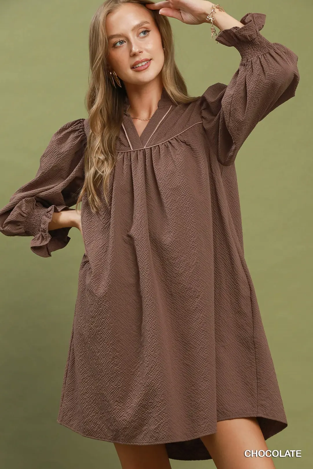 Textured Puff Sleeve Mini Dress