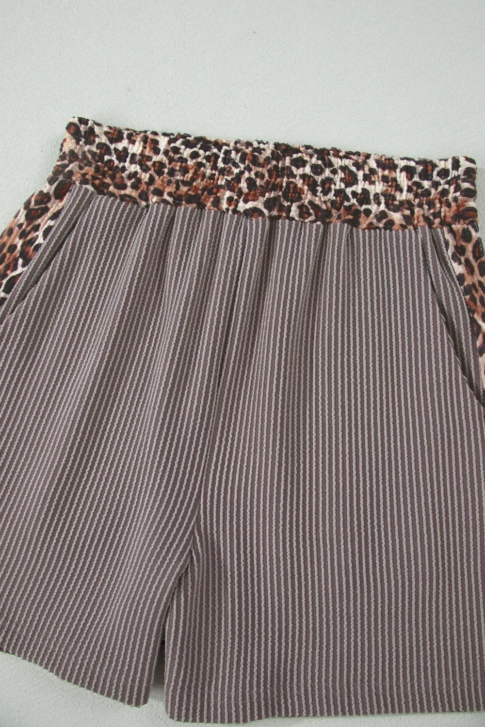 Leopard Trim Ribbed Knit Tee and Shorts Set, image 7