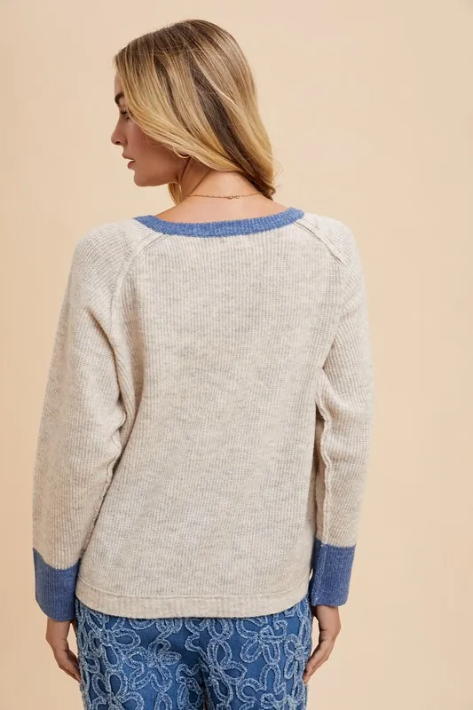 Contrast Trim Button Down Raglan Sleeve Cardigan, image 7