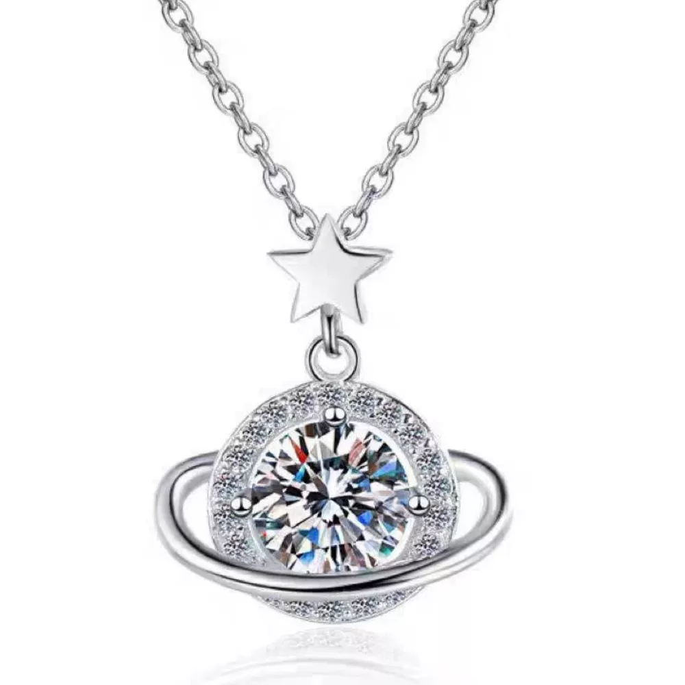 1 Carat 925 Sterling Silver Moissanite Planet Necklace, image 4