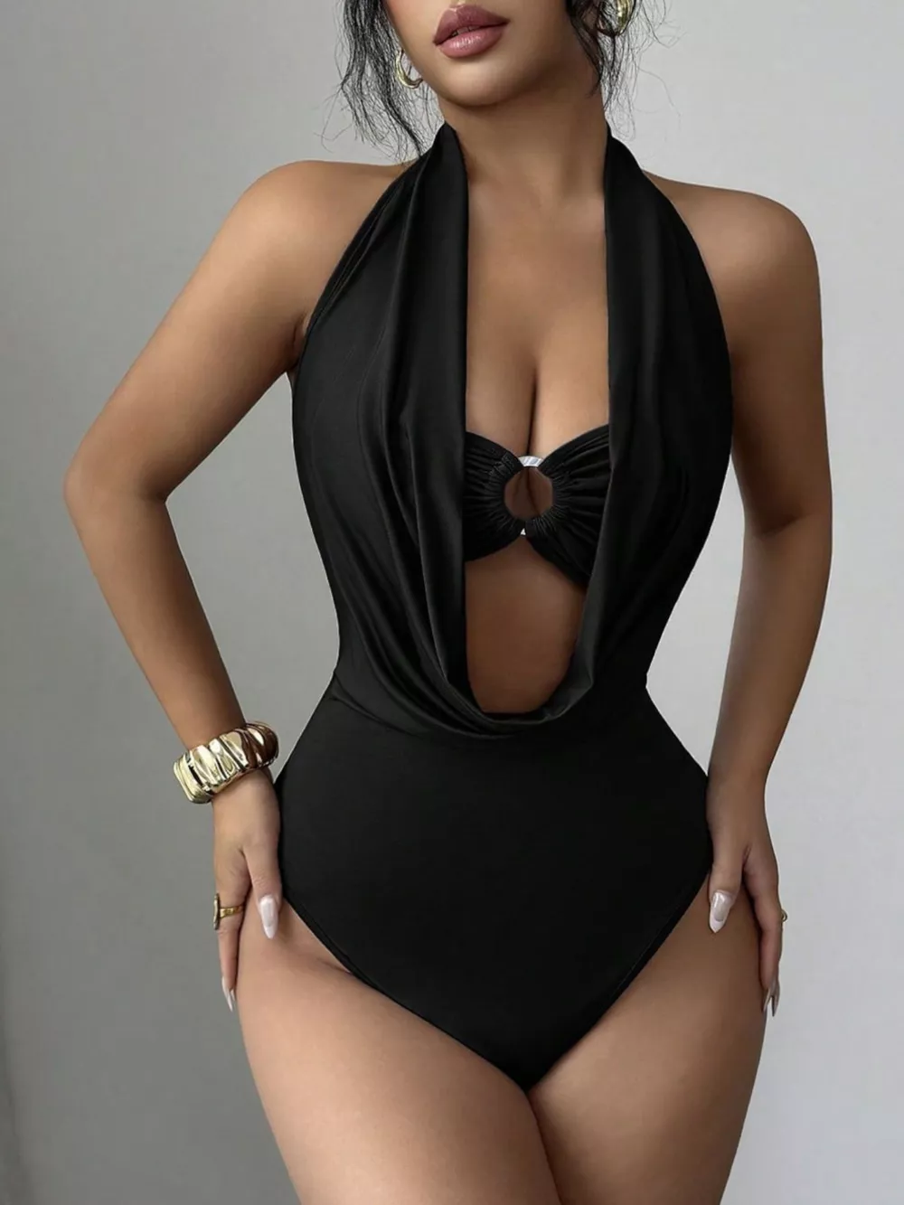 Halter Neck Ruched Ring Detail Bodysuit, image 11