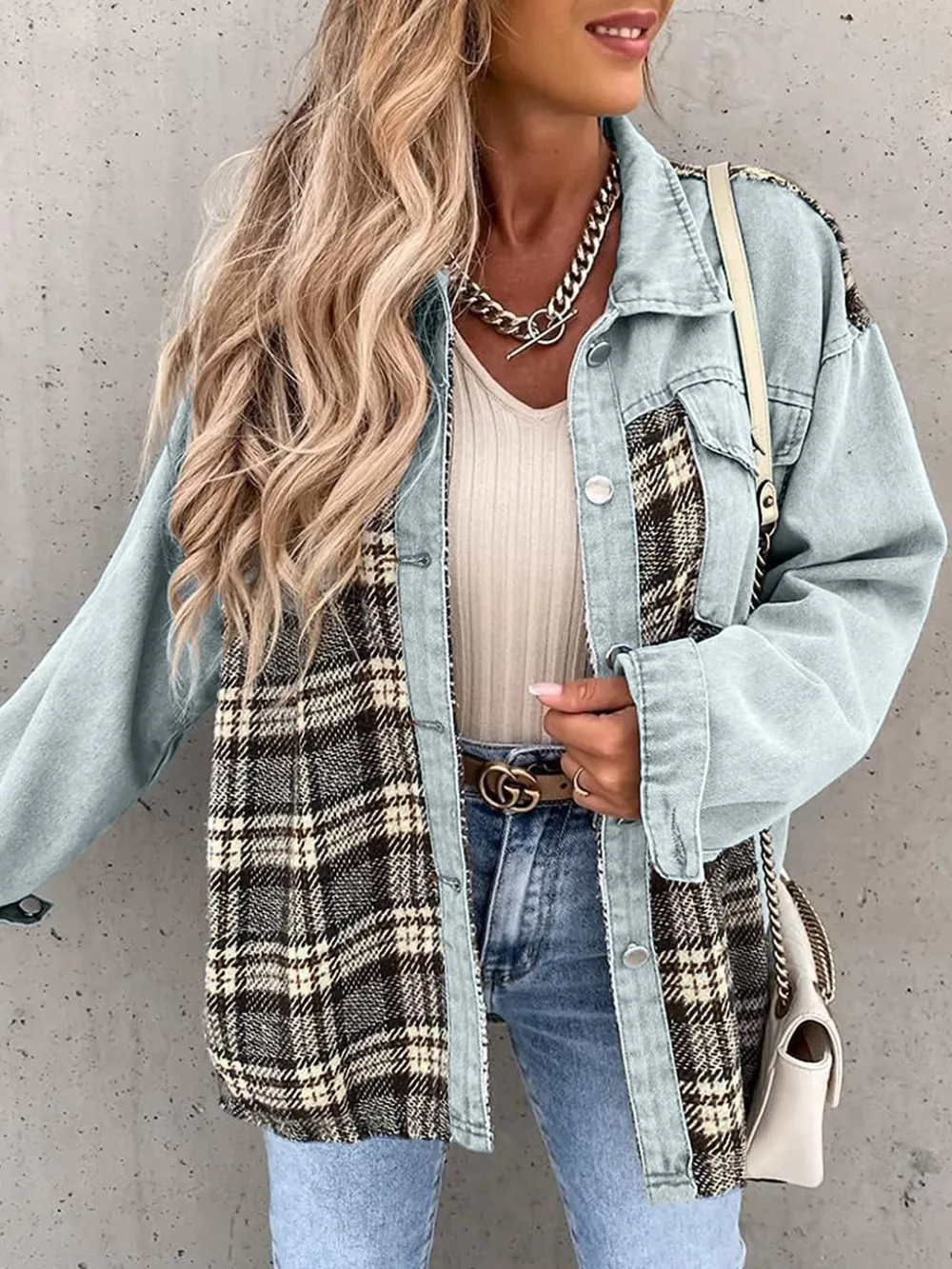 Plaid Button Up Dropped Shoulder Jacket, image 7